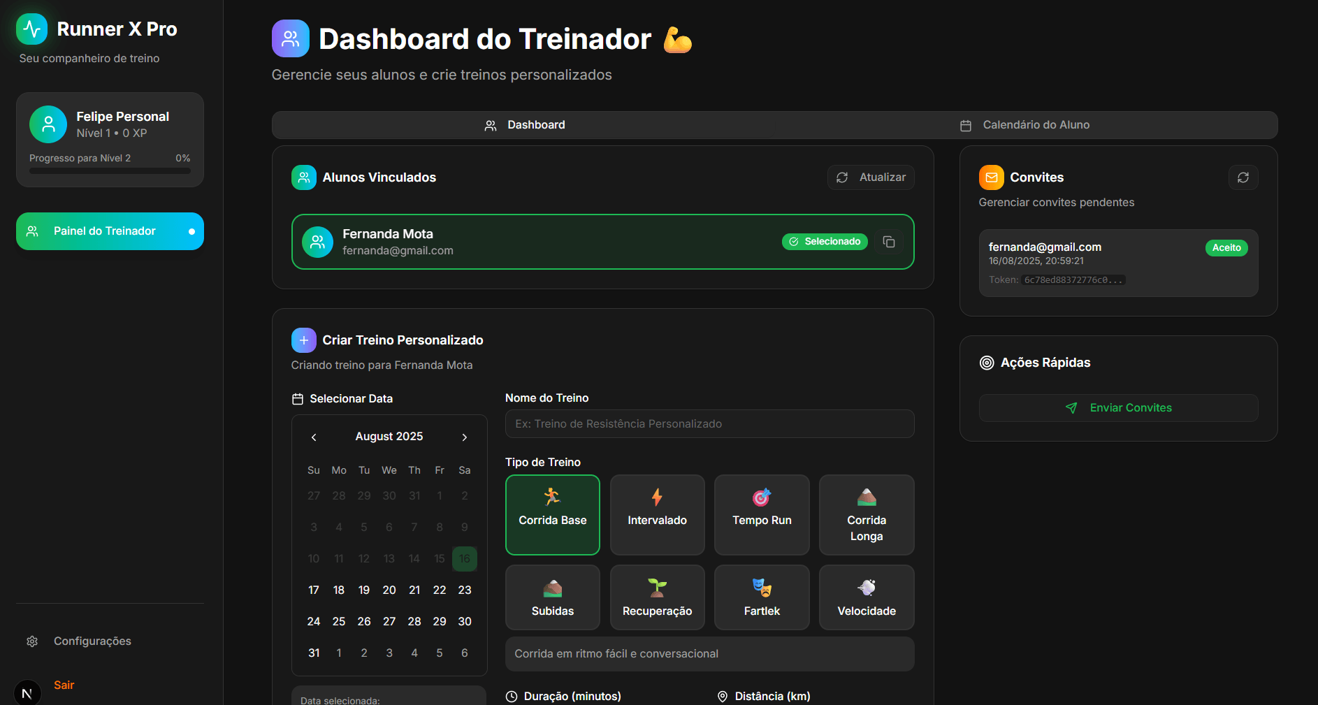 Dashboard do Treinador - Runner X Pro